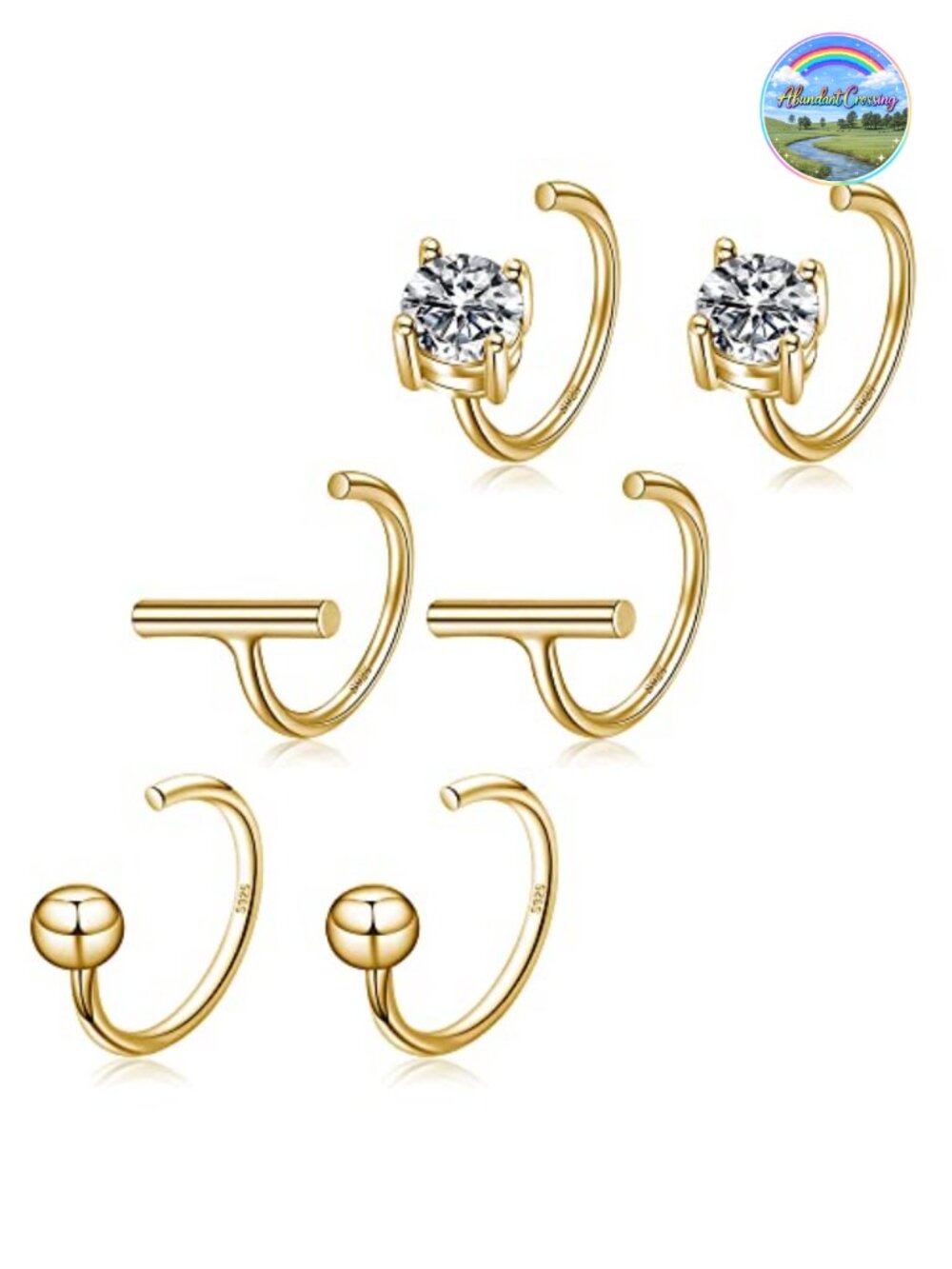 Sterling Silver Half Hoop Earrings Set Huggies with Stars Moon Cross Pearl for